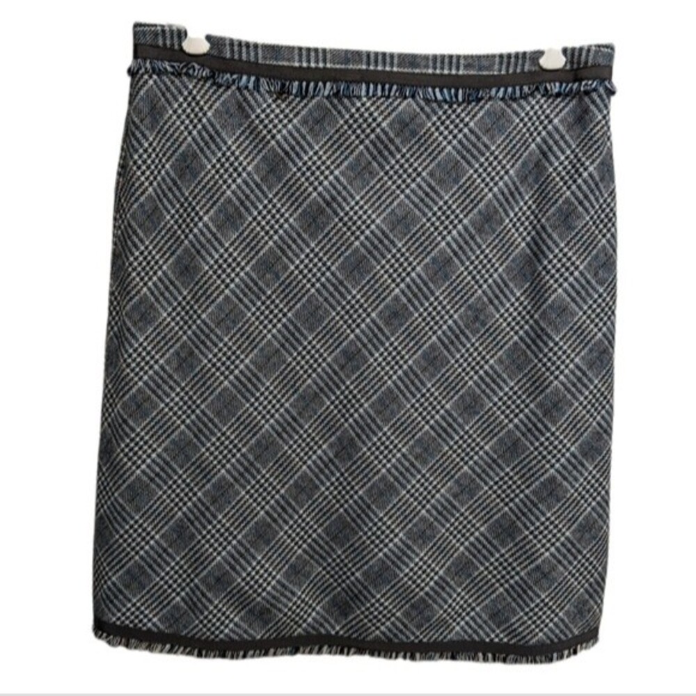 Sigrid Olsen Skirt Women Size 14 Wool Blend Plaid Fringe Trim Pleated